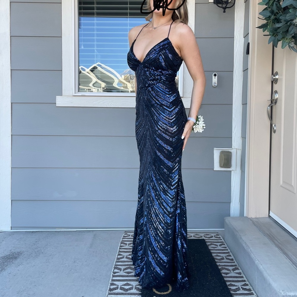 Sequins navy beautiful prom dress
